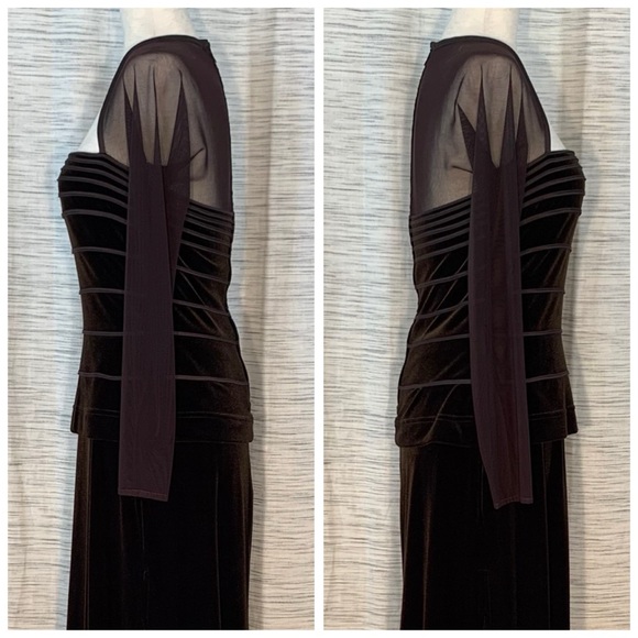 Tadashi brown two-piece velvet and mesh top and skirt set. - Picture 4 of 16